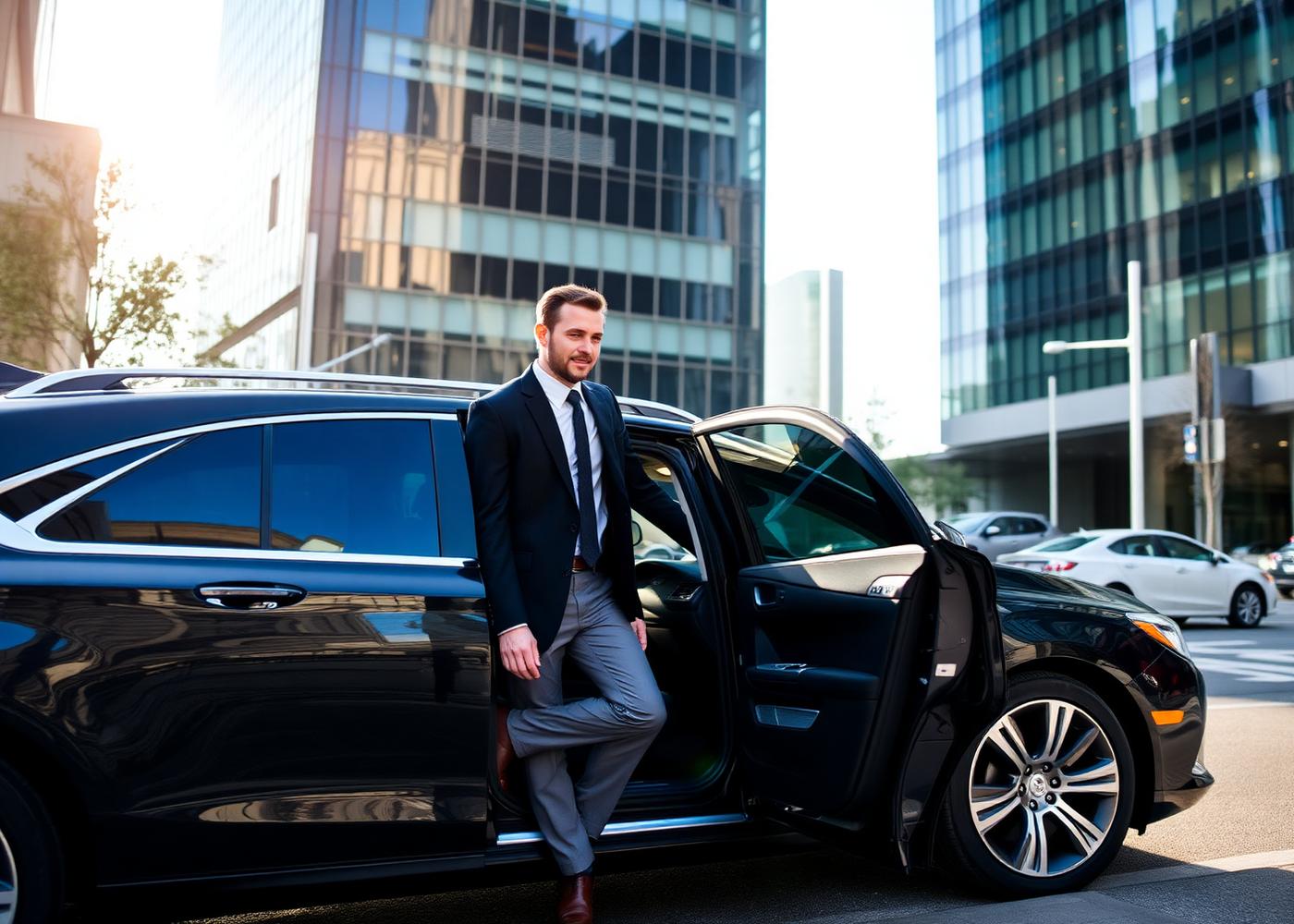 Chauffeur-driven black sedan on a Melbourne street ready for a business courier run